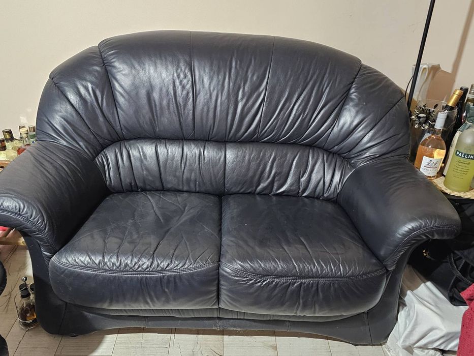 Диван естествена кожа,двойка,не разтегателен