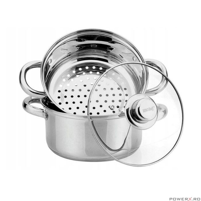 Oala pentru fiert la abur, din inox, cu capac, 5 litri, 24 cm,
