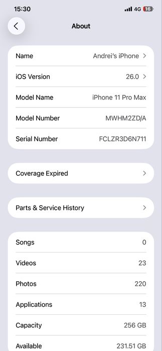Iphone 11 pro max 256gb ios 26