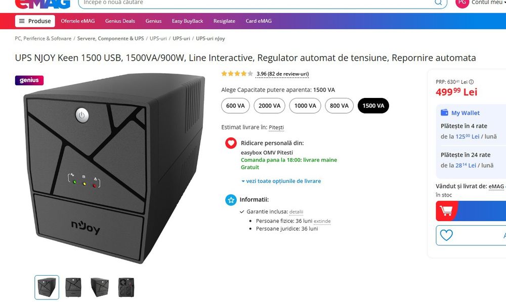 UPS nJoy Keen 1500, 1500 VA / 900 W, Auto-restart, AVR, 4 prize Schuko
