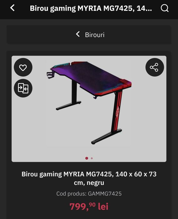 Birou Gaming LED 140x60x73
