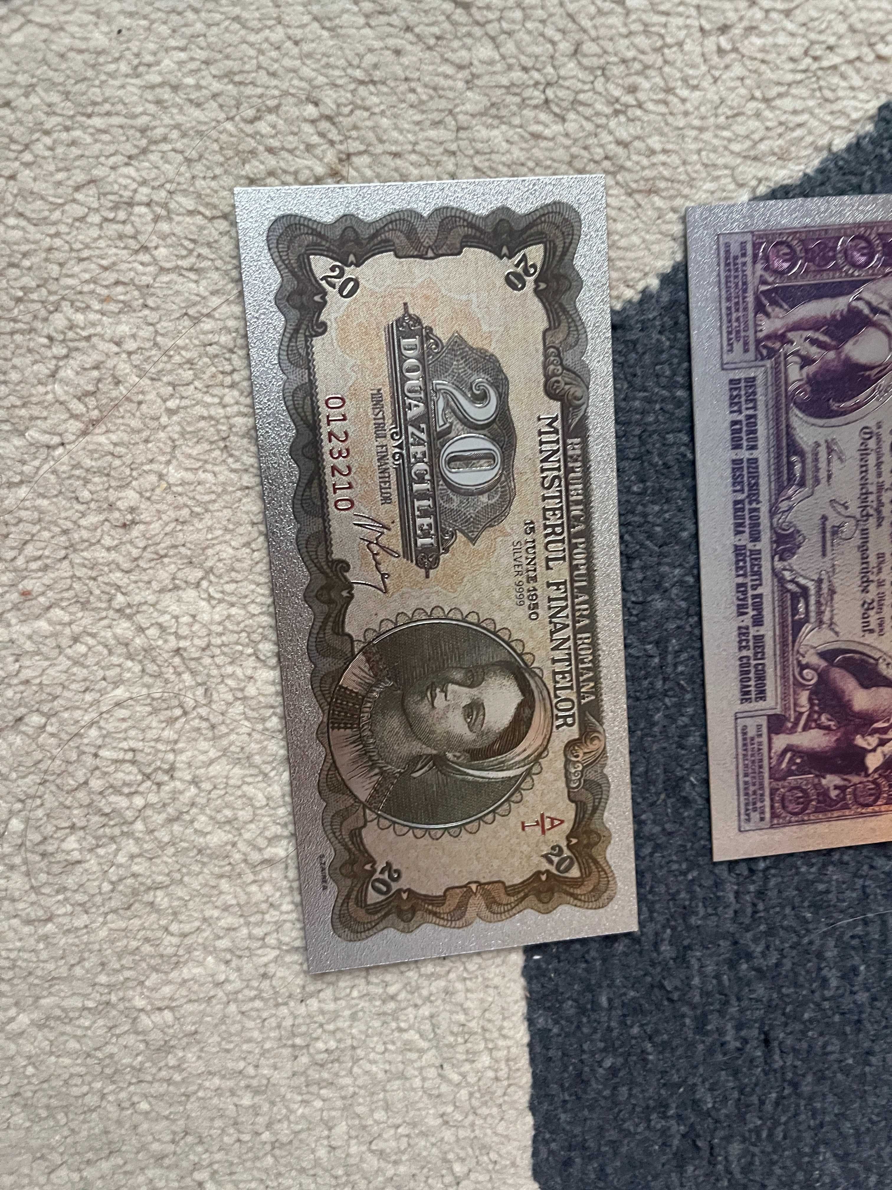 replici Bancnote romanesti  polimer placate cu Ag si Aur de 24k