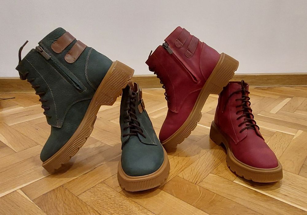 Боти естествена кожа  бордо и маслено зелено + страхотен подарък