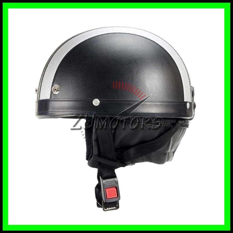 Casca moto Retro scuter Vespa Chopper Piele + Ochelari WW2 - Negru-GRI