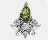 Inel argint Moldavite si cuart diamant Herkimer si pandantiv cristal