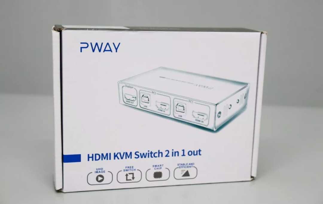 KVM превключвател HDMI 2в1  4K 30Hz с USB 2.0 хъбове с комплект кабели