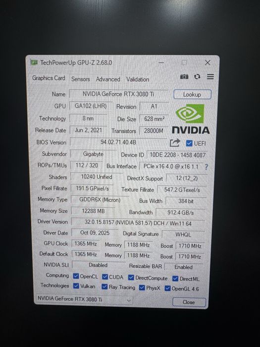 NVIDIA GeForce VISION RTX 3080ti. 12-384.