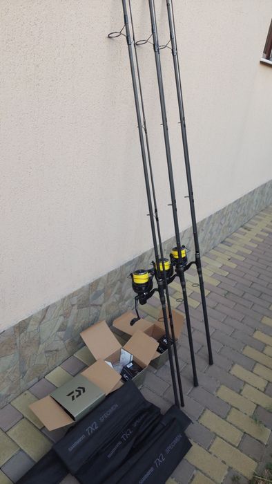 3 lansete shimano tx2, 3.66m/3,5lb, 3 mulinete daiwa 23 emblem 35scw