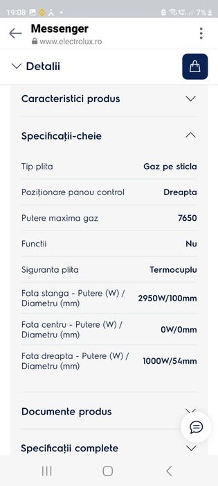 Plită gaz  pe sticlă 60 cm Negru, ELECTROLUX,  cod  KGG6407K nouă