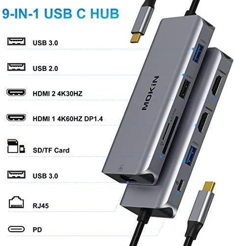 USB C докинг станция 2 HDMI MOKiN 9 в 1 докинг станция с двоен монито