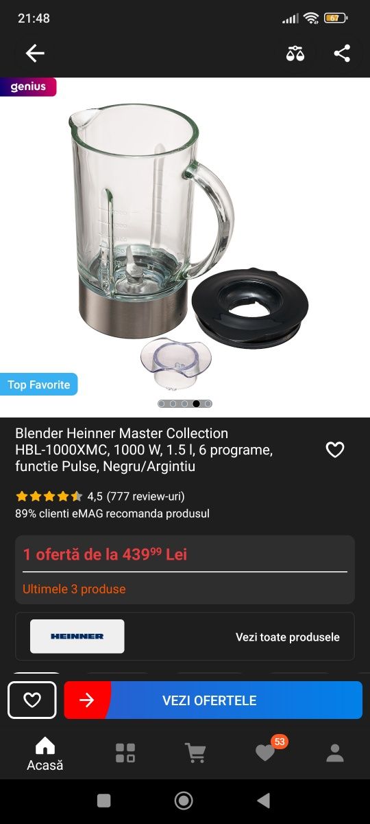 Blender Heinner Master Collection HBL-1000XMC, 1000 W