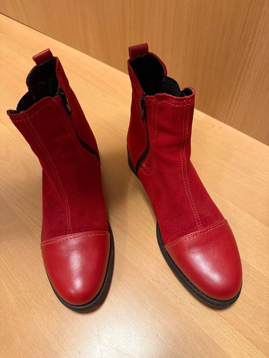 Ghete dama din piele culoare rosu