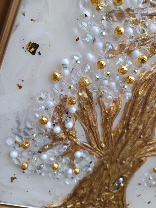 Tablou 3D, copac, foita de aur, rasina epoxidica