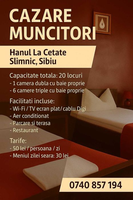 Cazare muncitori Sibiu - Pensiune clasificată 3*