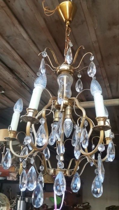 Superb candelabru din bronz cu elemente din cristal,piesa deosebita cu