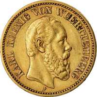 Moneda istorica din Aur - 20 marci Carol I Regatul Wurttemberg