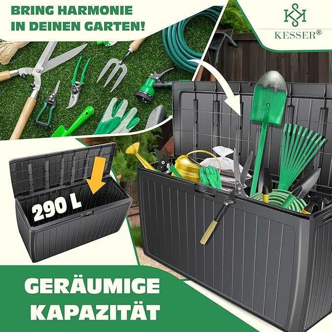 KESSER® кутия за съхранение 290 литра с колелца дръжки 100 кг