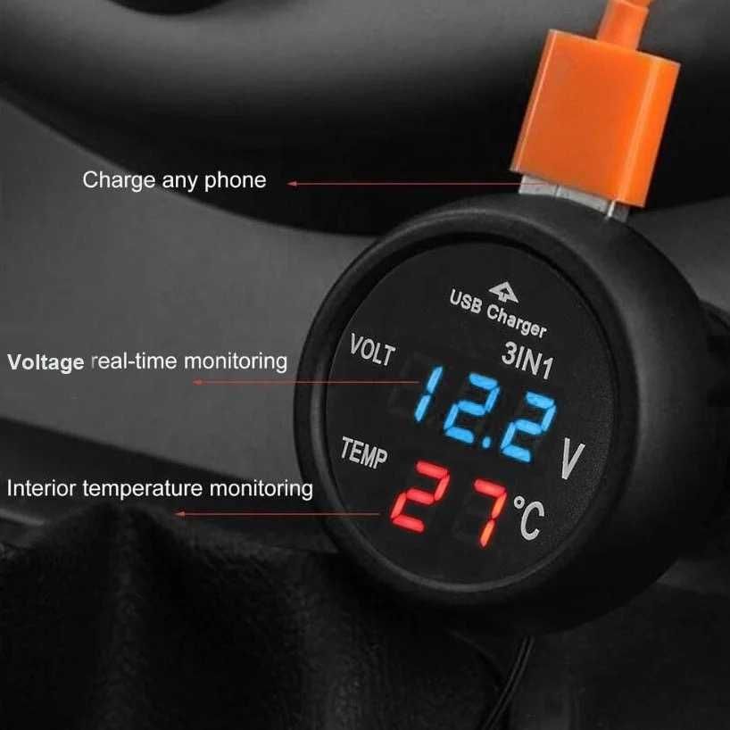 Волтметър + температура + USB – 3в1