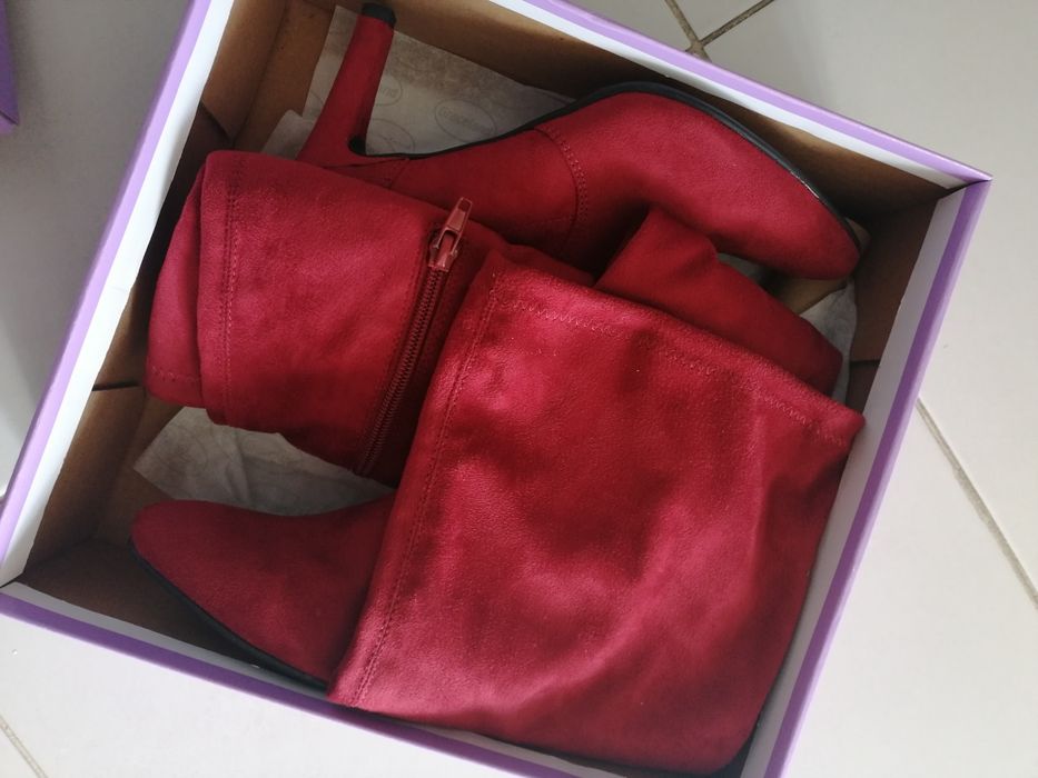 Cizme stretch, din piele întoarsă eco, marime 39, peste genunchi