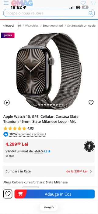 Apple Watch 10 GPS,Celular Slate Titanium 46 MM