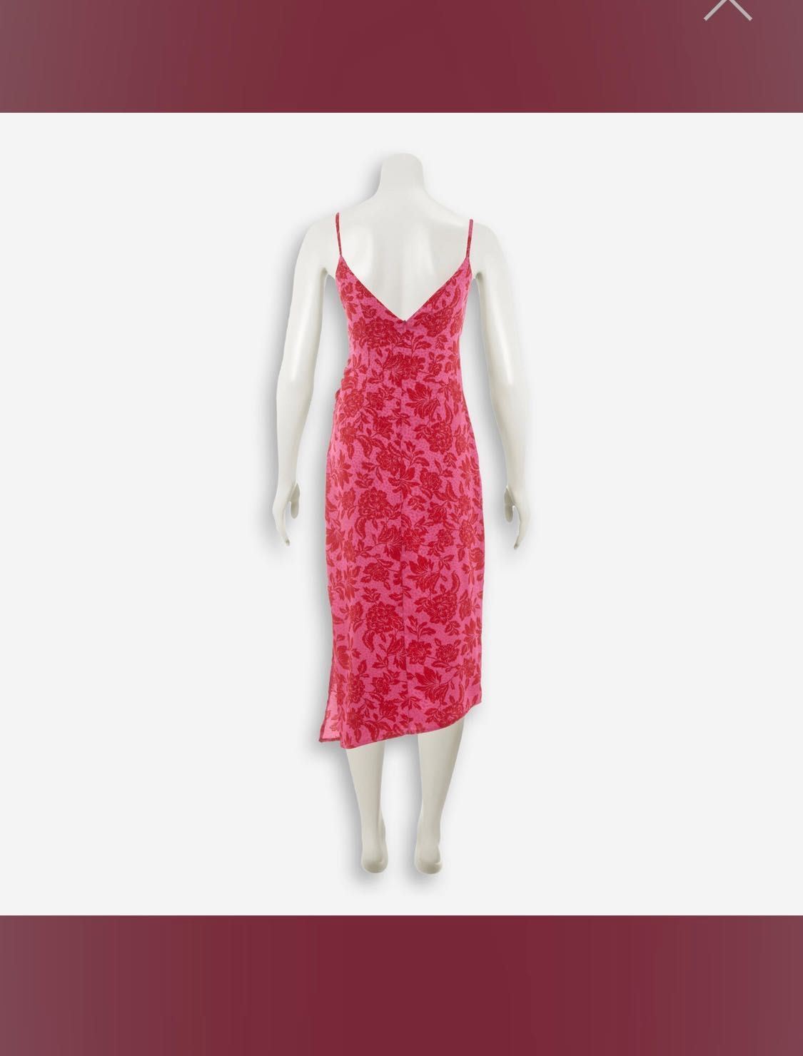 VSPER Pink & Red Floral Ruched Midi Dress