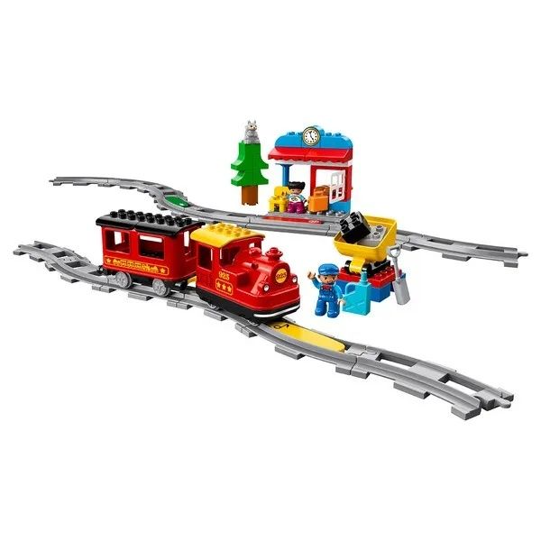 Конструктор LEGO Duplo Парен влак с две допълнения-мост и релсов път
