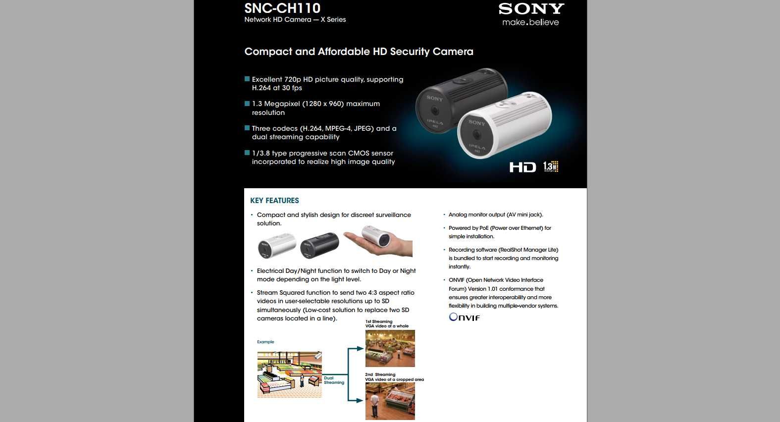 Camera video supraveghere SONY SNC-CH110, HD, Network IP, PoE