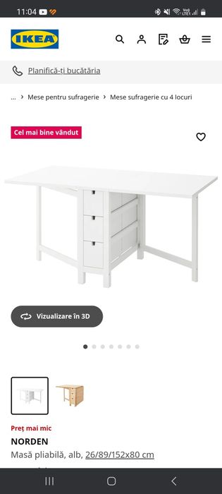 Masa pliabila Norden IKEA