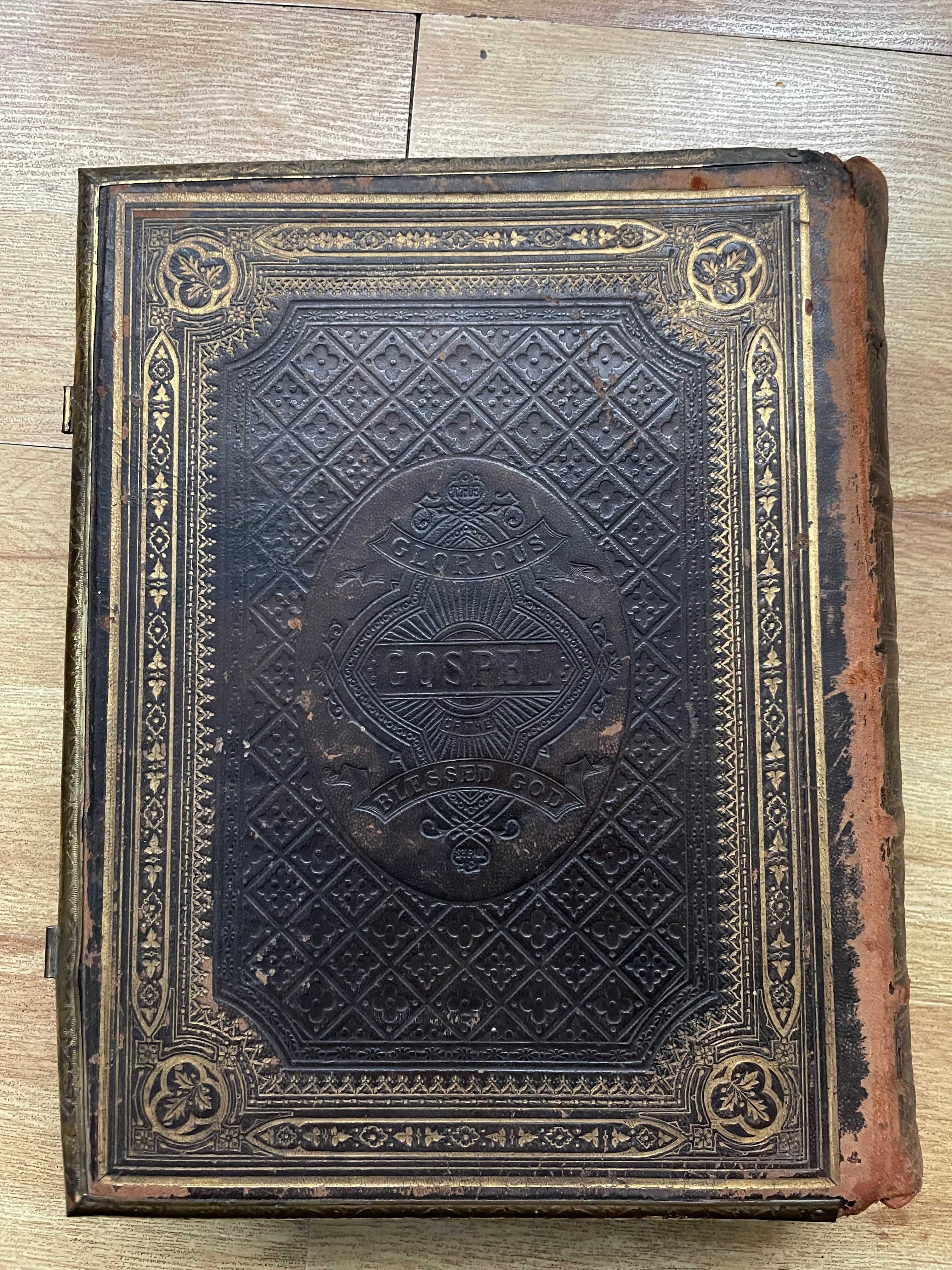 Biblia / Biblie veche , 1860 , lb. engleza, 6 kg. , 34 x 26 x 9