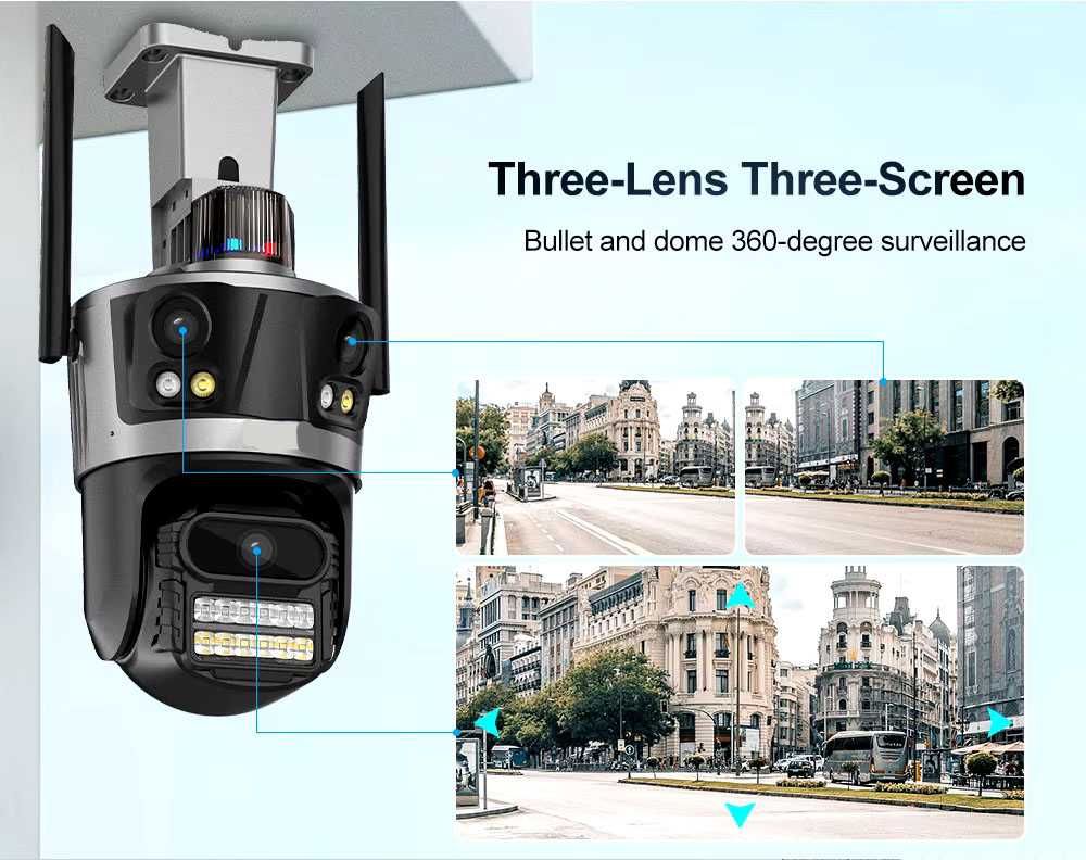 Camera de Supraveghere Profesionala WiFi, P12  3 Lentile, Zoom 6X,