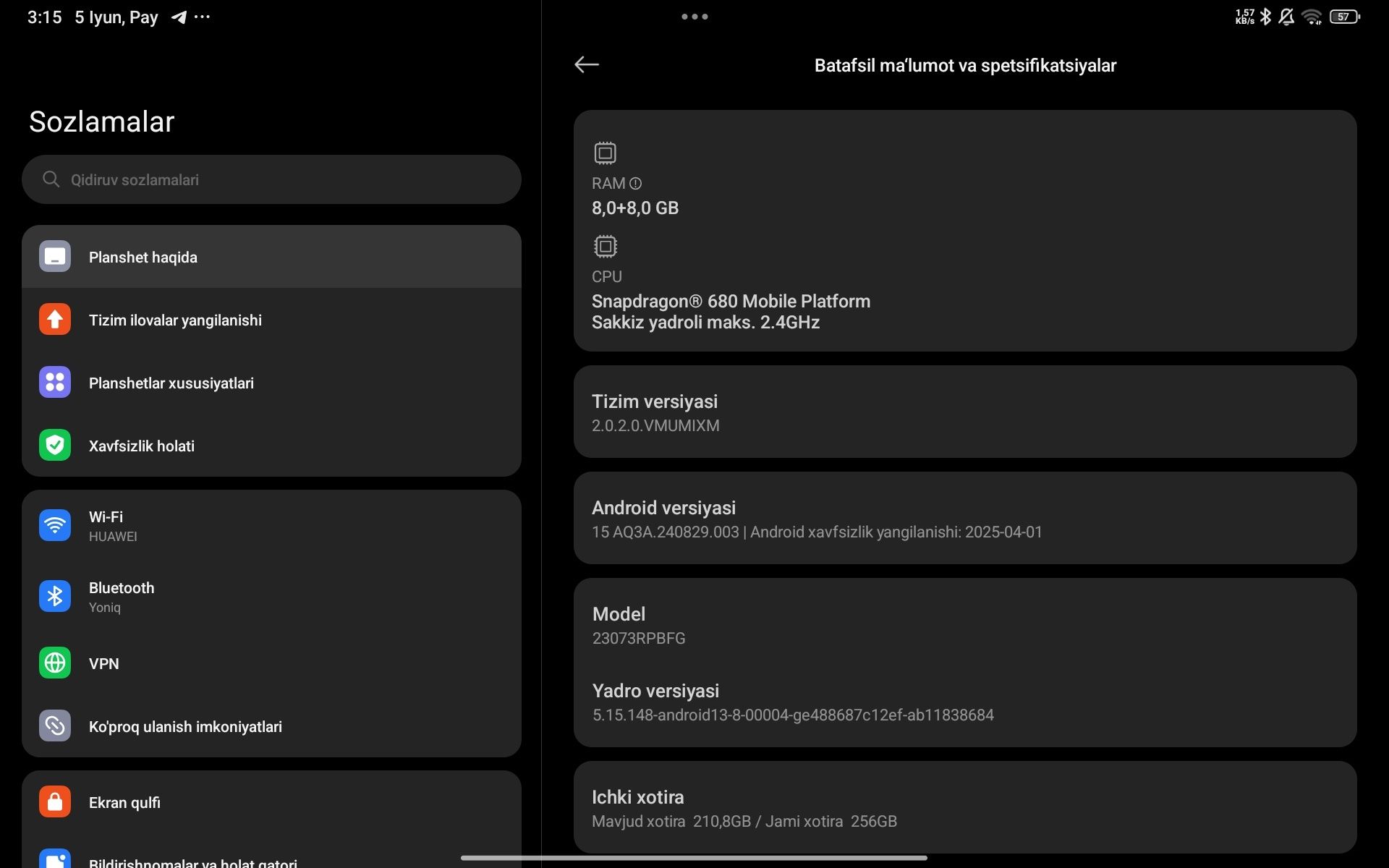 Redmi pad se xotira 256