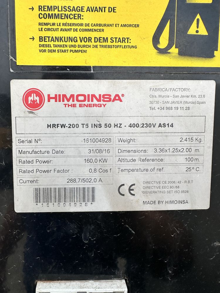 Generator Himoinsa  HRFW-200 T5 160 kw