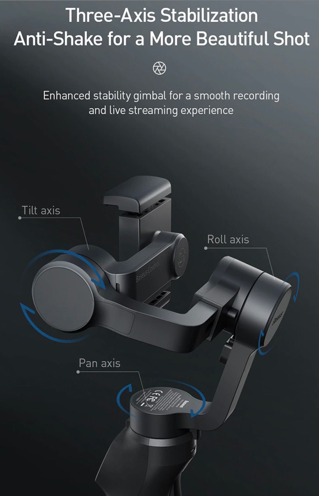 Baseus SUYT-0G Гимбал,работи с iOS,Android,за стрийм в YouTube,TikTok
