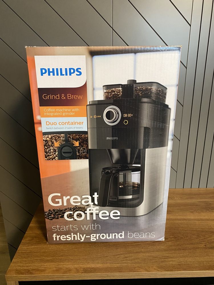 Кафе машина Philips Grind & Brew HD7769/00, 1000 W, Стъклена кана