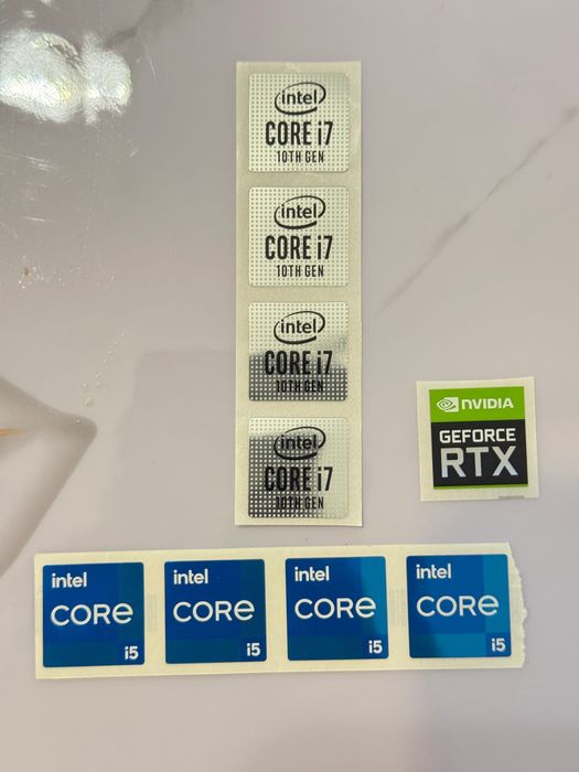 Наклейки брендов intel i5, i7, nvidia для ноутбуков и компьютеров