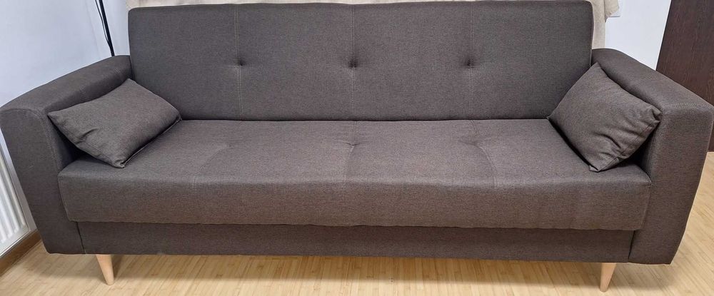 Canapea extensibila 3 locuri Visco, cu lada, maro + bej, 224 x 90 x 88