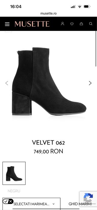 Botine Velvet Musette marime 37 negru