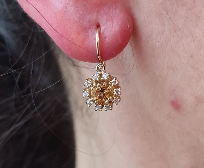 Cercei aur galben 14k citrin și zircon natural