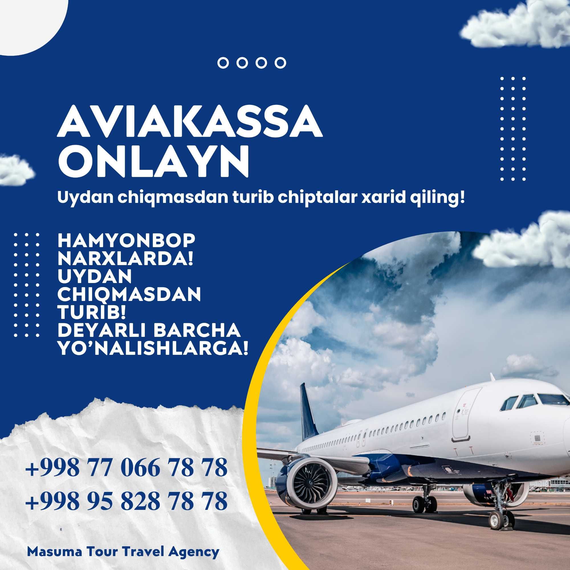 Турли йўналишларга авиачипталар! Онлайн авиакасса! Авиабилетлар!