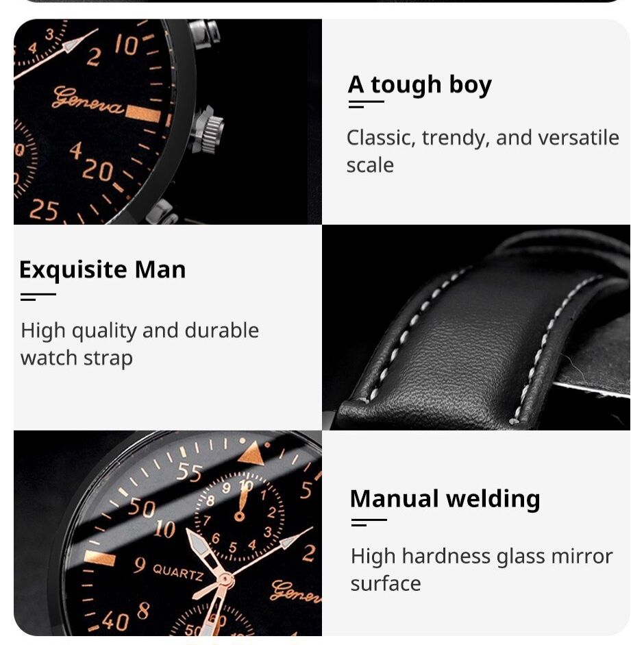 Set business bărbat: ceas Quartz și brățări tip piele. Accesorii metal