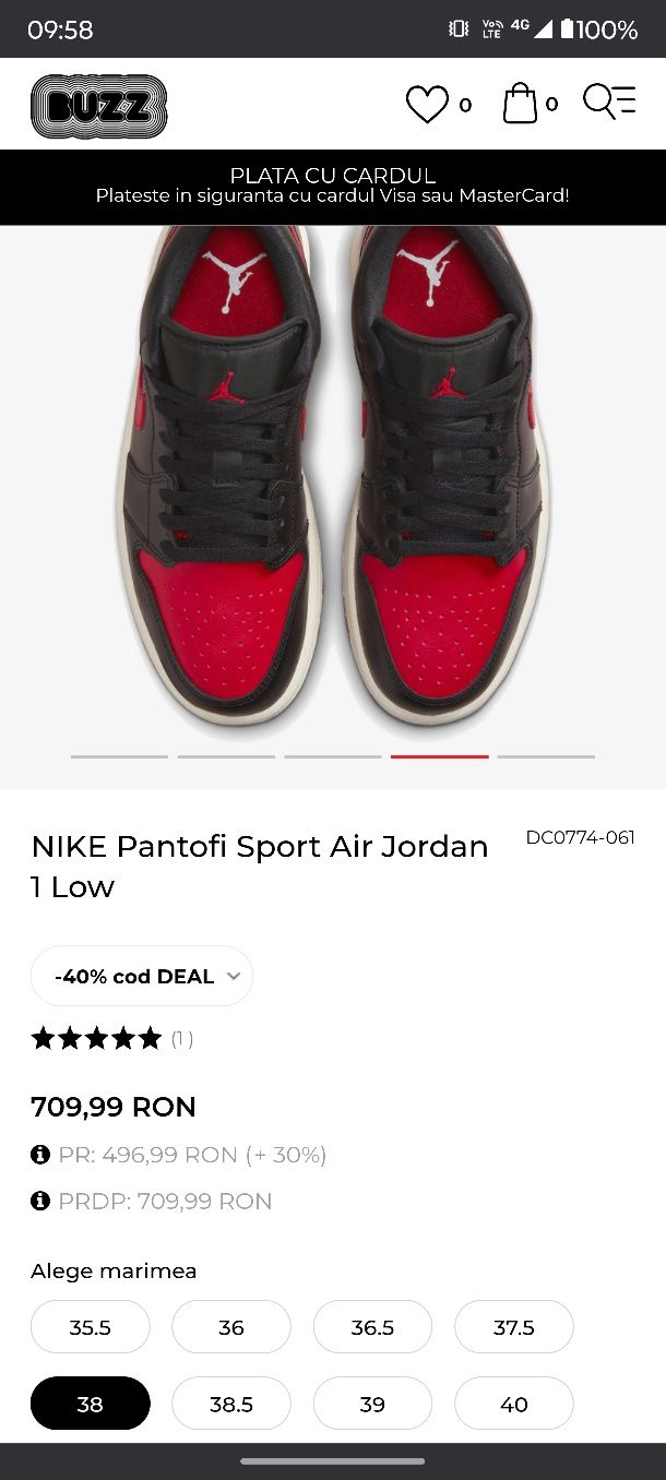 Jordan 1 low red and black mărimea 38 copii