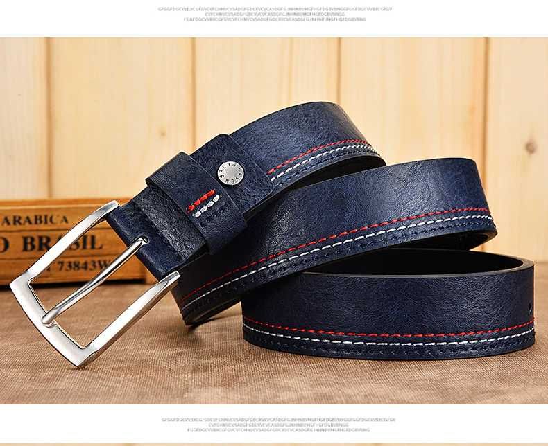 Curea piele albastru inchis L=130cm. latime 3.3-3.4 cm. Noua ambalata!