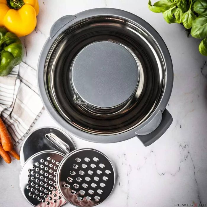 Bol inox, cu razatoare incorporata in capac, multifunctional, gri,