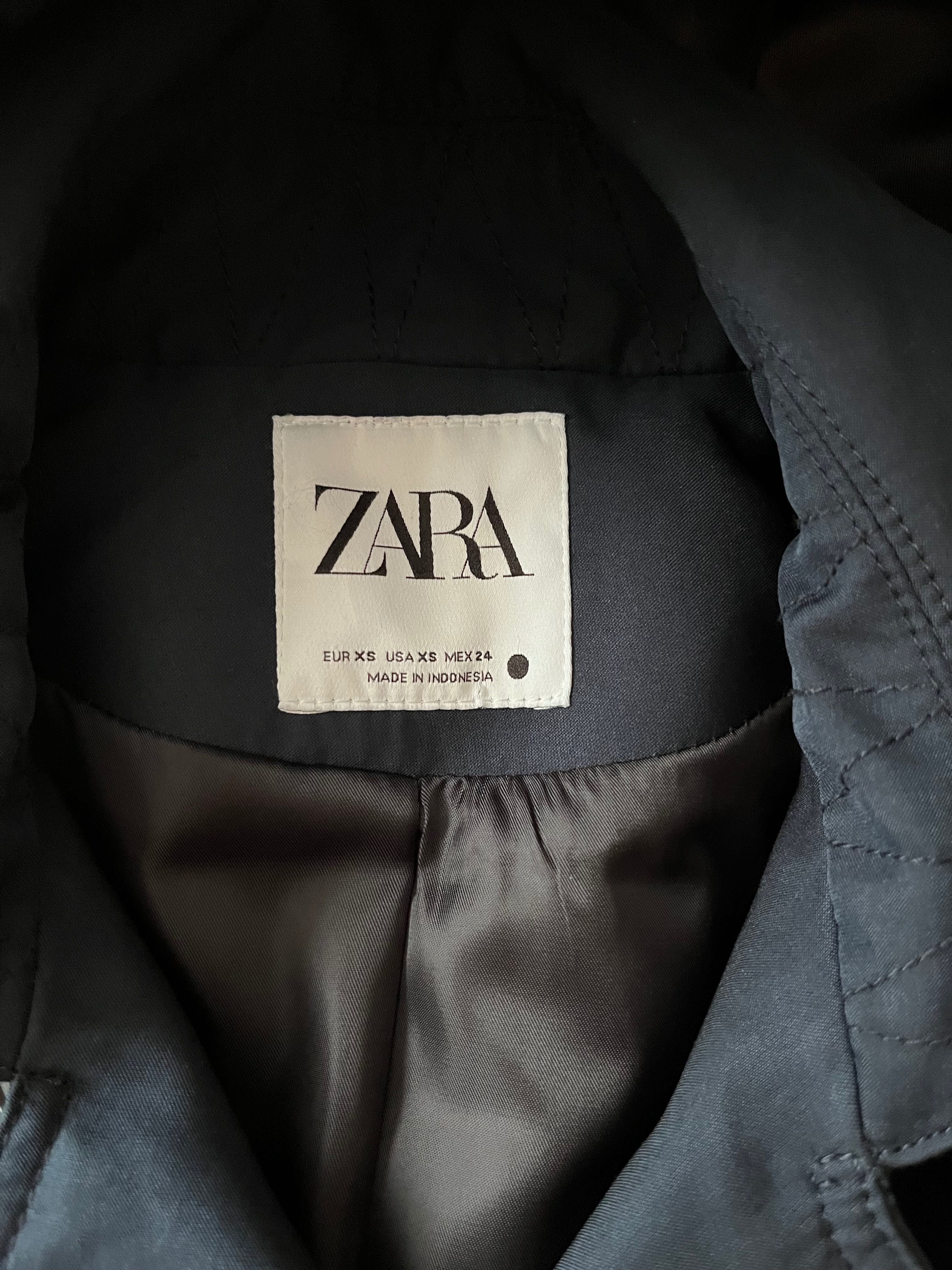 Шлифер trench coat ZARA тъмносин с подвижна качулка XS