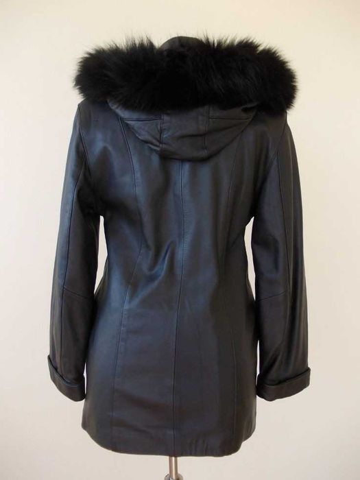 Дамско яке от естествена кожа - телешки бокс  - зимно черно