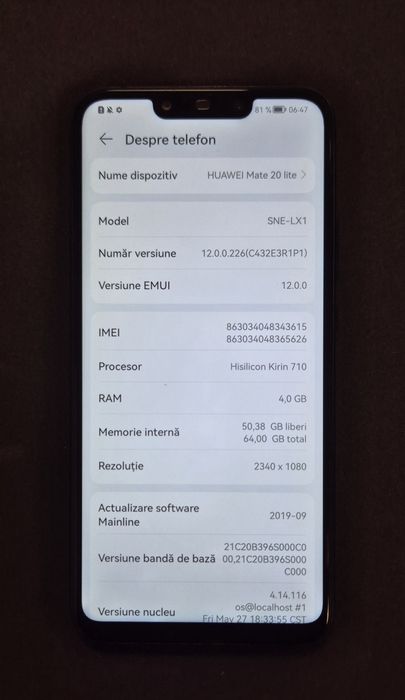 Telefon Huawei Mate 20 Lite, 4GB RAM, 64GB memorie interna, NEGOCIABIL