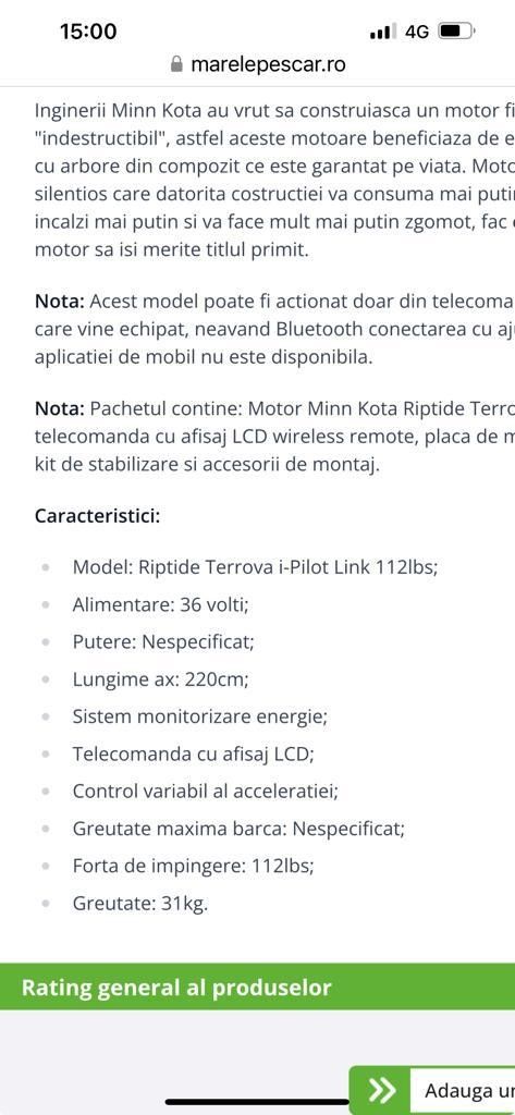 Motor electric barca Minn Kota 12000 ronTerrova noua 220cm   112Lb  13