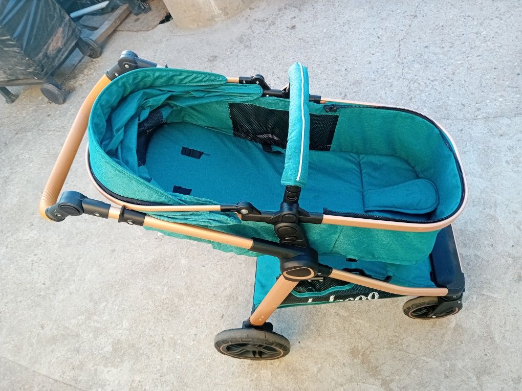 Carucior 2 in 1 Belecoo, roti cauciuc, landou reversibil, accesorii,