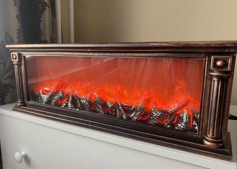 Декоративна камина с LED осветление, истински пламък, 63x22x12 см