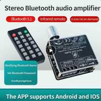 Amplificator 2x50W, Bluetooth 5.1 iOS Android USB stick telecomanda